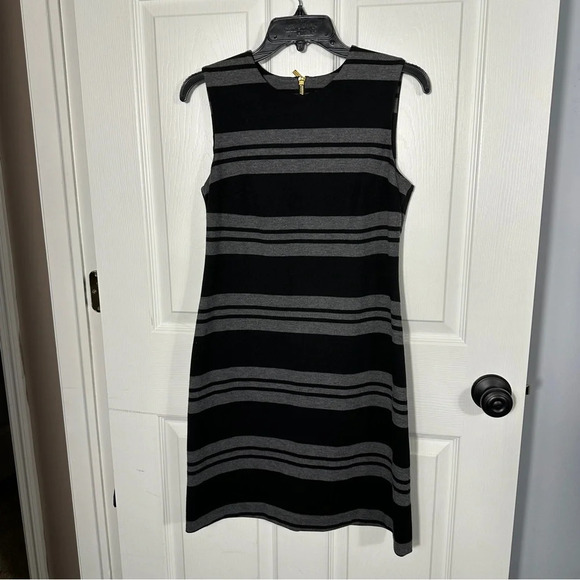 Calvin Klein dress, size 4, black and grey stripe, gold zipper, office, date - Picture 1 of 5